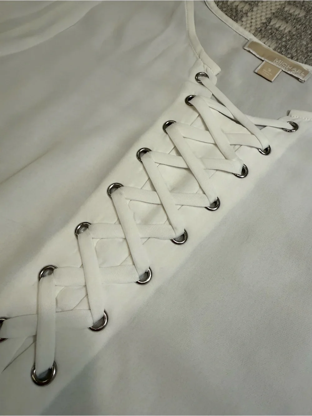 Michael Kors Small White Lace-Up Grommet Blouse Short Sleeve